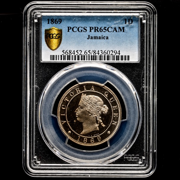 1869 Victoria Jamaica Proof Penny PCGS - PR65 CAMEO