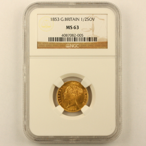 1853 Victoria Half Sovereign Uncirculated Grade. NGC Mint State 63