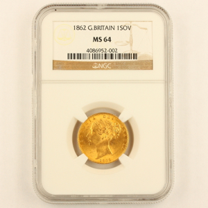 1862 Victoria Sovereign Uncirculated Grade. NGC Mint State 64