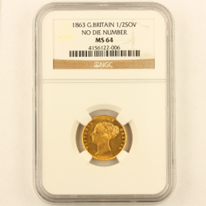 1863 Victoria Half Sovereign Uncirculated Grade. NGC Mint State 64