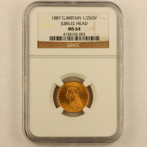 1887 Victoria Jubilee Head Half Sovereign Uncirculated Grade. NGC Mint State 64