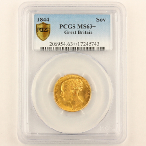 1844 Victoria Sovereign Uncirculated Grade. PCGS - MS63+