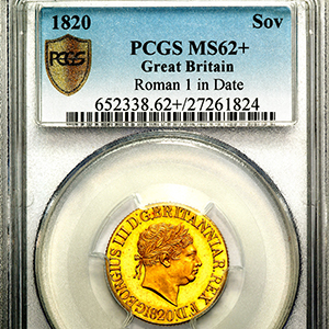 1820 George III Sovereign Practically uncirculated. PCGS - MS62+