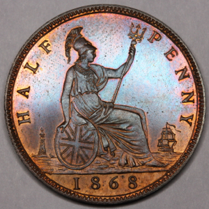 1868 Victoria Bronze Halfpenny Choice Uncirculated. PCGS - PR64 BN