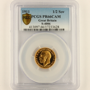 1911 George V Half Sovereign FDC. PCGS - Proof 66 CAM