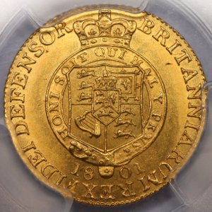 1801 George III Half Guinea Uncirculated Grade. PCGS - MS63
