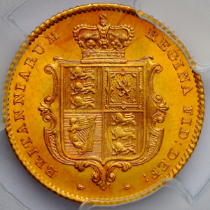 1838 Victoria Half Sovereign Brilliant Uncirculated. PCGS - MS65
