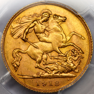 1918 George V Half Sovereign Uncirculated Grade. PCGS - MS63