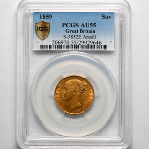 1859 Victoria Sovereign PCGS - About Uncirculated 55