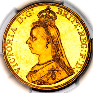1887 Victoria Five Pounds Uncirculated Grade. PCGS - MS63