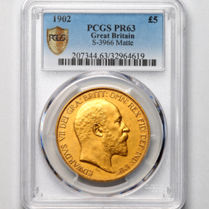 1902 Edward VII Proof Five Pounds PCGS - PR63
