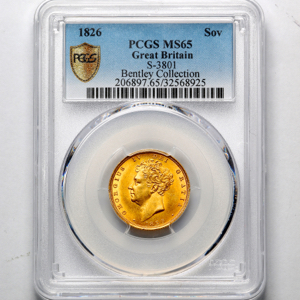 1826 George IV Sovereign Brilliant Uncirculated. PCGS - MS65