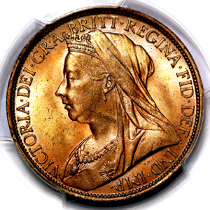1896 Victoria Old Head Penny PCGS - MS65 RD