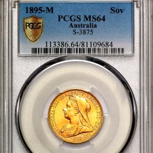 1895 Victoria Old Head Sovereign Choice uncirculated grade. PCGS - MS64