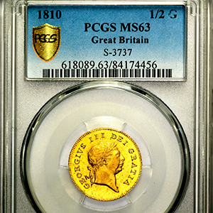 1810 George III Half Guinea Uncirculated grade. PCGS - MS63