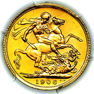1906 Edward VII Sovereign Choice uncirculated. PCGS - MS64
