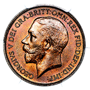 1918 George V Penny Brilliant Uncirculated. PCGS - MS65BN