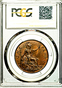 1918 George V Penny Brilliant Uncirculated. PCGS - MS65BN