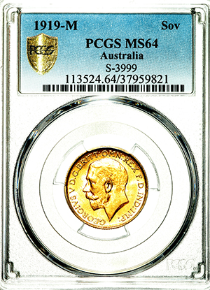 1919 George V Sovereign Choice Uncirculated. PCGS - MS64
