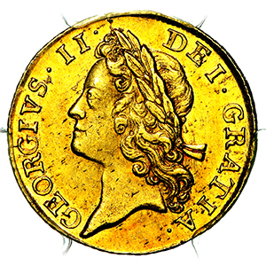 1733 George II Guinea Uncirculated grade. PCGS - Mint State 63