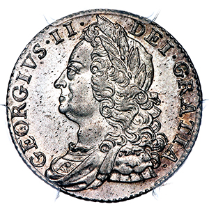 1747 George II Shilling Brilliant uncirculated. PCGS - MS65