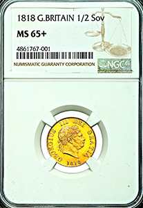 1818 George III Half Sovereign Brilliant uncirculated. NCG - MS65+