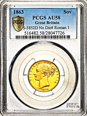 1863 Victoria Sovereign PCGS - AU58