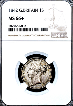 1842 Victoria Shilling Practically FDC. PCGS - MS66+