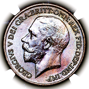 1919 George V Penny Uncirculated grade. NGC - MS65 BN