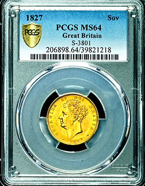 1827 George IV Sovereign Choice uncirculated. PCGS - MS64
