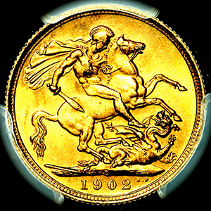 1902 Edward VII Sovereign Choice uncirculated. PCGS - MS64