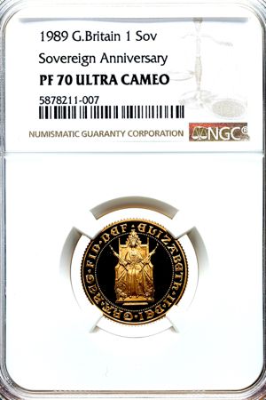 1989 Elizabeth II Proof Sovereign FDC grade. NGC - Proof 70 Ultra Cameo