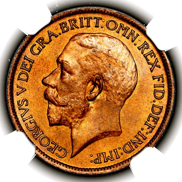 1922 George V Halfpenny Brilliant Uncirculated. NGC - MS65 BN