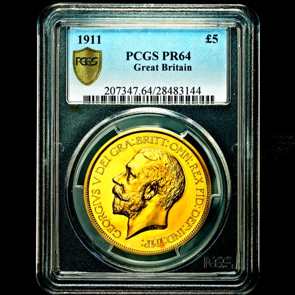 1911 George V Proof Five Pounds PCGS - PR64