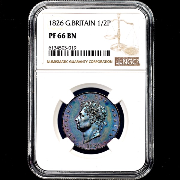 1826 George IV Proof Halfpenny Practically FDC. NGC - PF66 BN