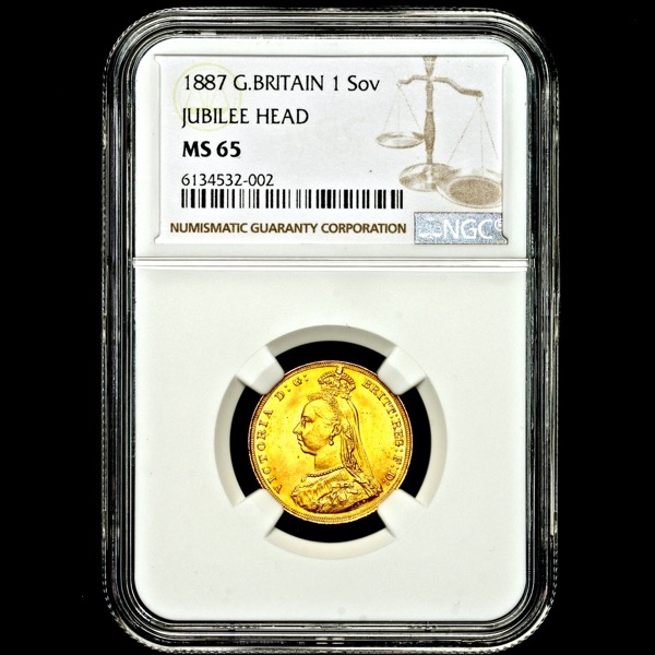 1887 Victoria Jubilee Head Sovereign Brilliant Uncirculated. NGC - MS65