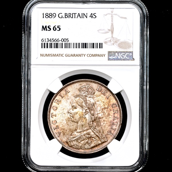 1889 Victoria Jubilee Head Double Florin Brilliant Uncirculated. NGC - MS65
