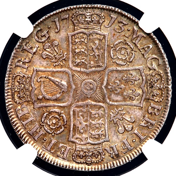1713 Anne Halfcrown Practically Uncirculated. NGC - MS62