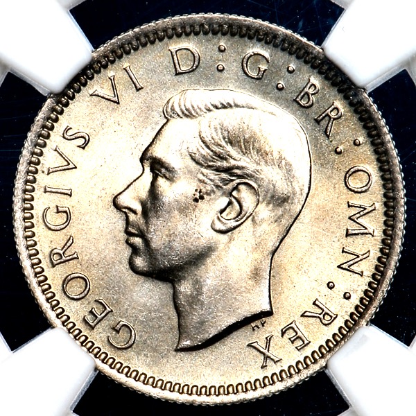 1952 George VI Sixpence Brilliant Uncirculated. NGC - MS66+