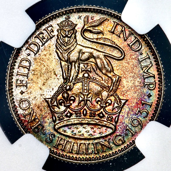 1931 George V Shilling Brilliant uncirculated. NGC - MS65