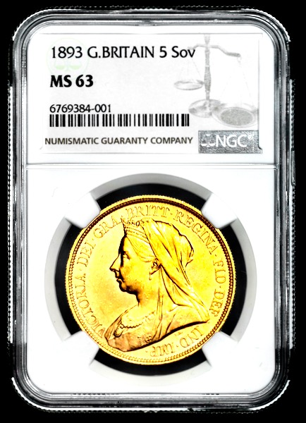 1893 Victoria Old Head £5 Uncirculated grade. NGC - MS63