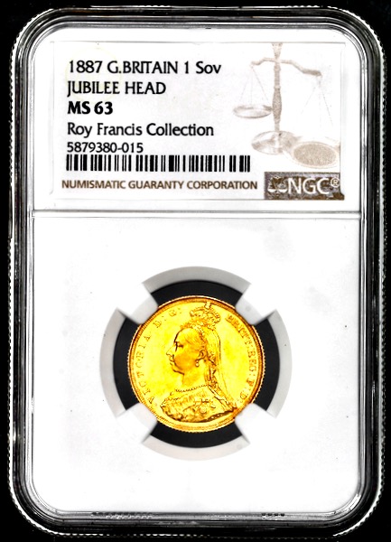 1887 Victoria Jubilee Head Sovereign Uncirculated. NGC - MS63
