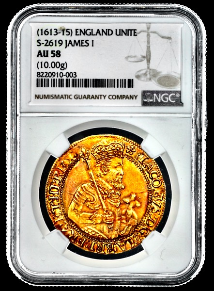 1613-15 James I Unite NGC - AU58