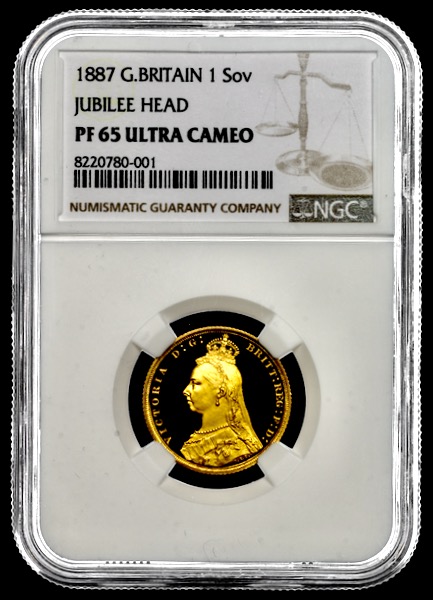 1887 Victoria Jubilee Head Proof Sovereign NGC - PF65 ULTRA CAMEO