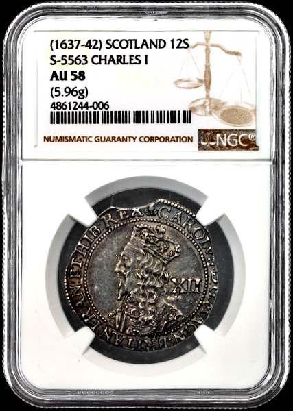 1637-1642 Charles I Twelve Shillings NGC - AU58