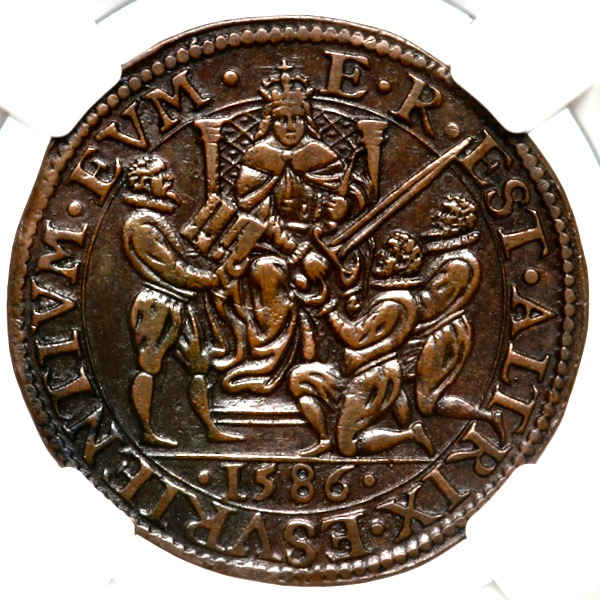 1586 Elizabeth I Medal NGC - AU55 Brown