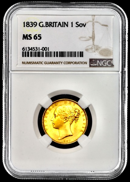 1839 Victoria Sovereign Brilliant Uncirculated. NGC - MS65