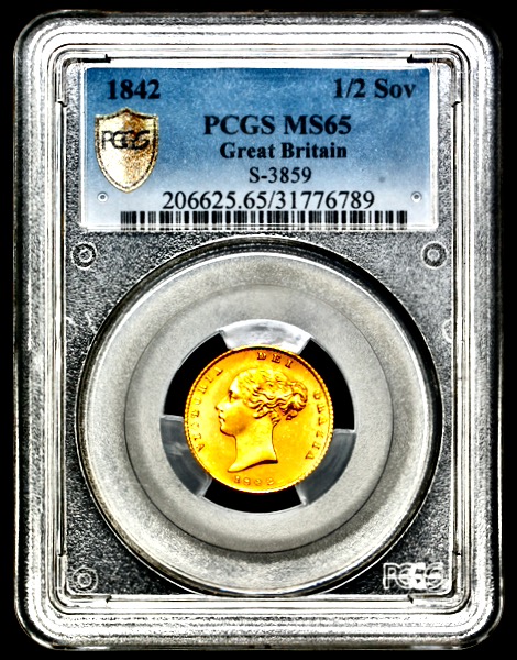 1842 Victoria Half Sovereign Brilliant Uncirculated. PCGS - MS65
