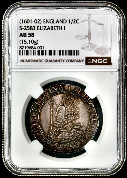 1601-1602 Elizabeth I Halfcrown NGC - About Uncirculated 58