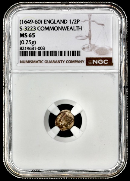1649-1660 Commonwealth Halfpenny Brilliant Uncirculated. NGC - MS65